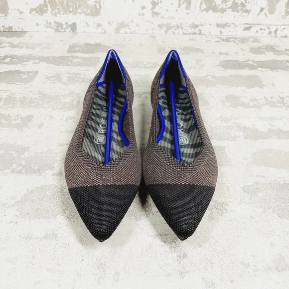 NEW Rothy's The Flat Brown Knit Pointy Toe Slip On Loafers X451